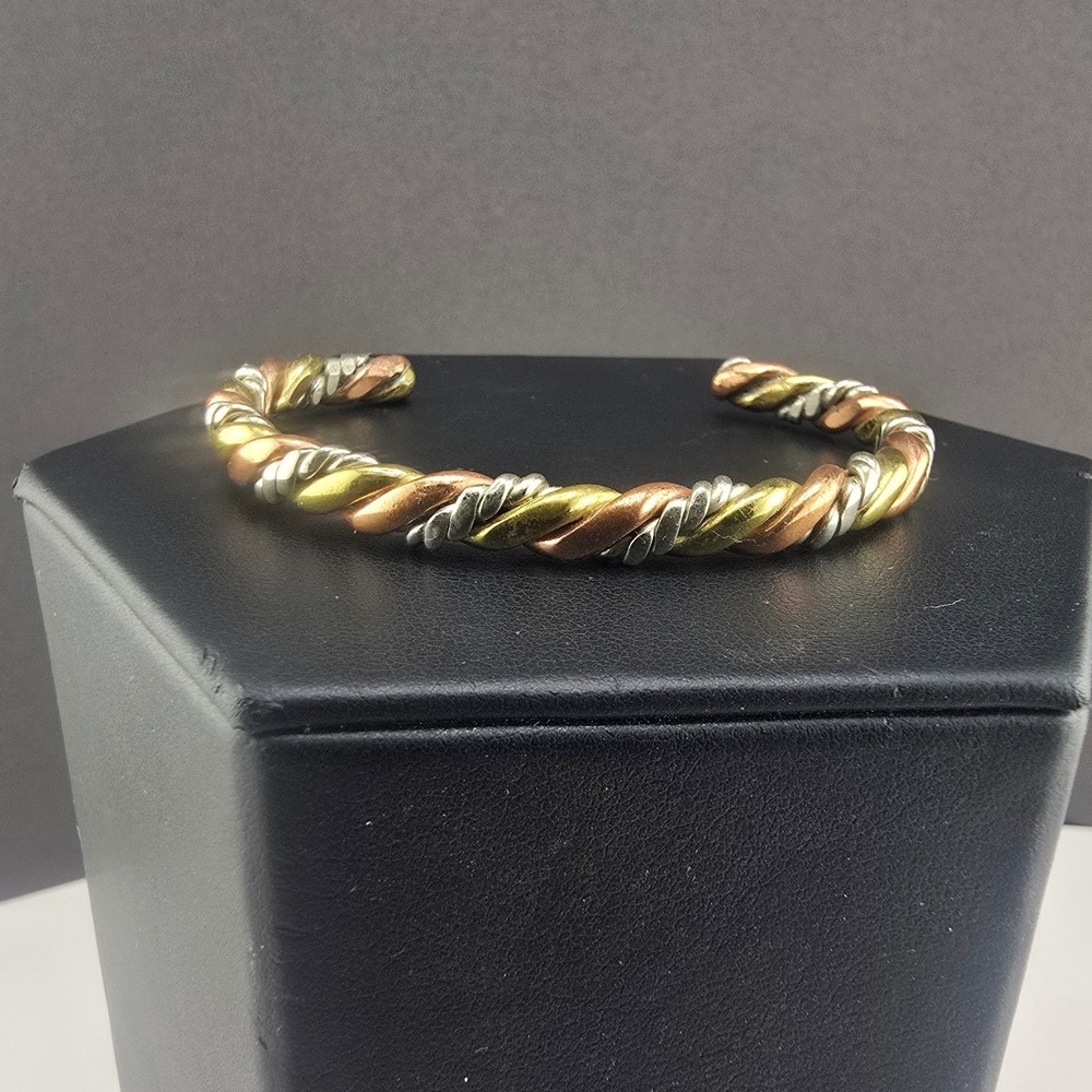 Vintage Estate Cuff Bracelet Multi Toned Twisted Mixed Metal Size 5.75